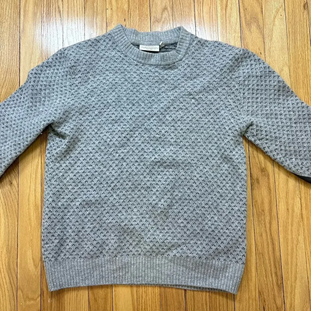 Fjallraven Ovik Nordic Sweater Men’s Size L Wool Gray Pattern Knit Elbow Patches - Picture 4 of 13
